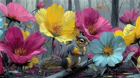 Flowers and a Squirrel