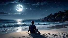A calm beach at night