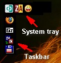 Taskbar and system tray