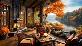 Lakeside Autumn Porch Fireplace