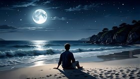 A calm beach at night