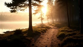 a hiking trail through the woods