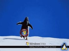 Windows Vista & Sad Linux Penguin walking away