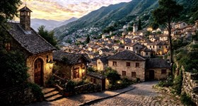 A hillside village