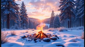 4K Winter Campfire