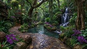 8K Lush Garden Falls